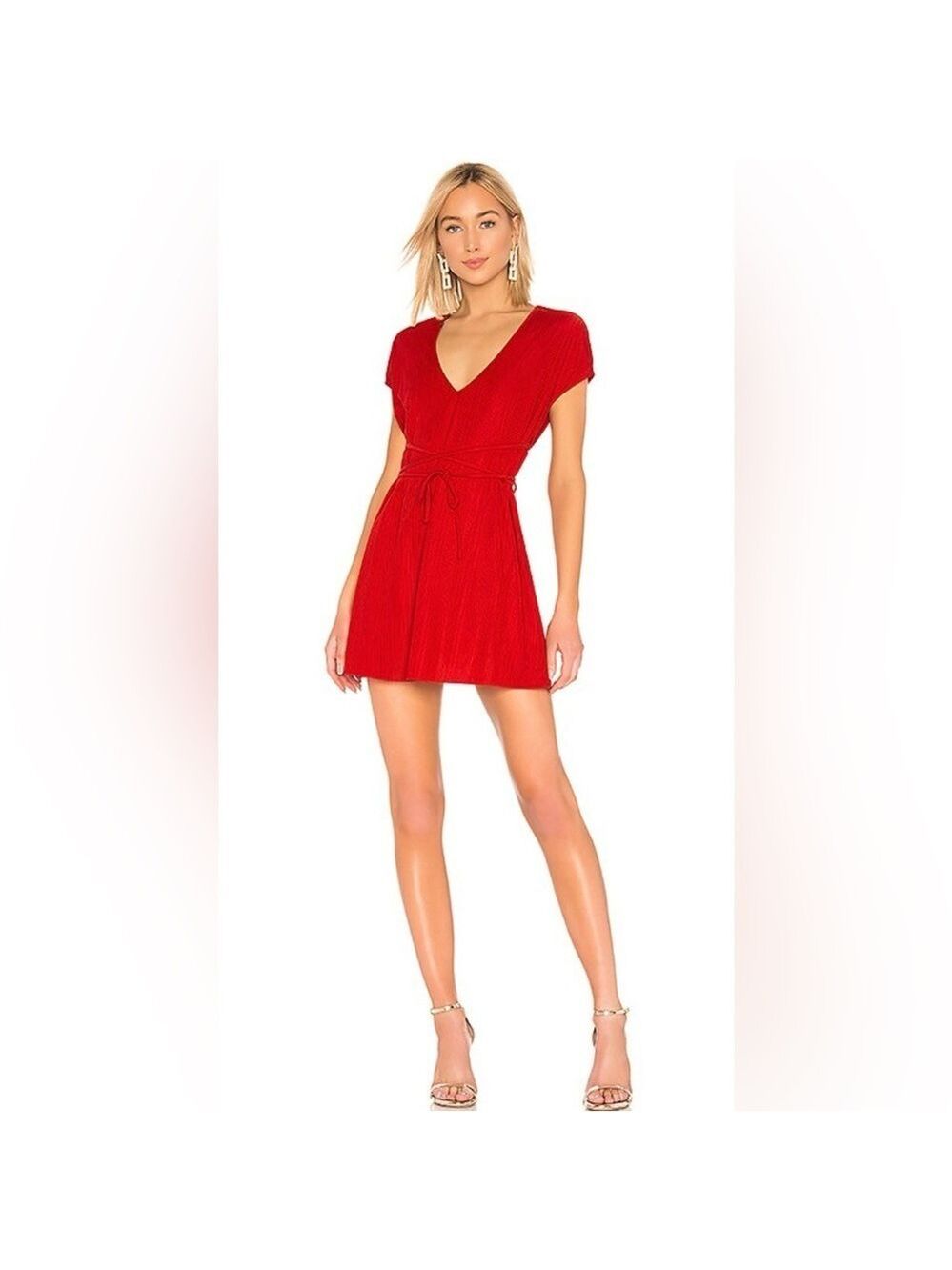 NWT House Of Harlow 1960 X Revolve Charlet Dress Women Medium Red Waist Tie